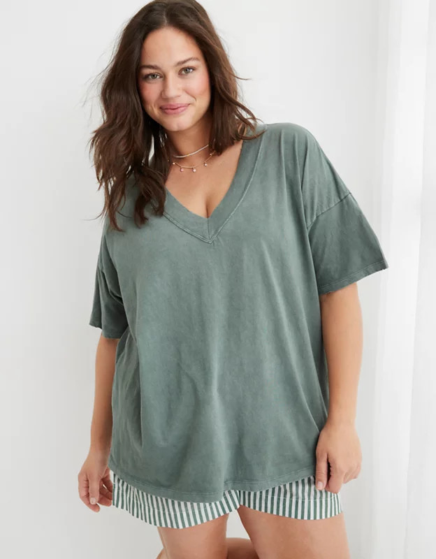 Aerie Oversized Extreme V-Neck Boyfriend T-Shirt | Aerie