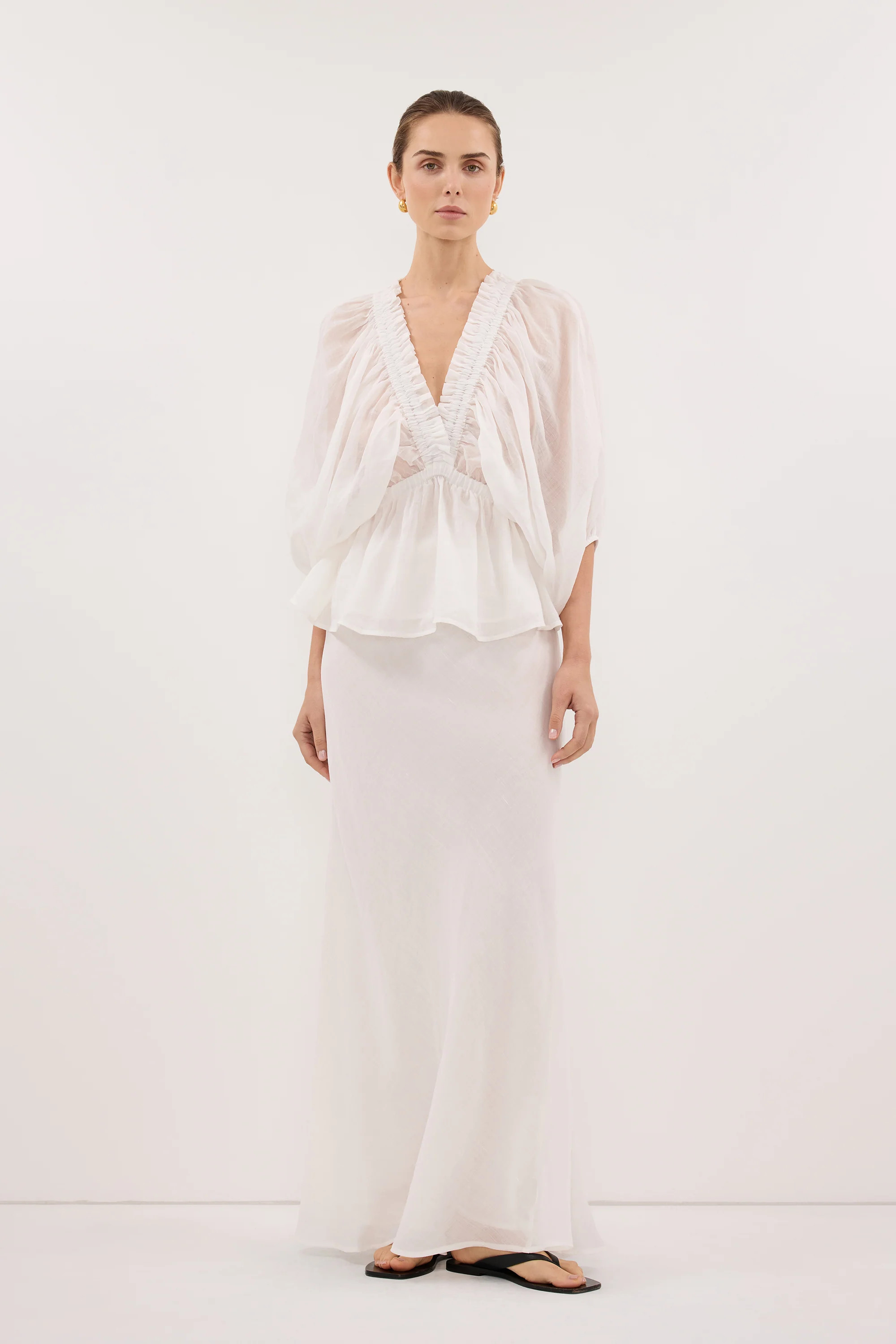 BRIELLE WHITE RAMI SLEEVED TOP | DISSH