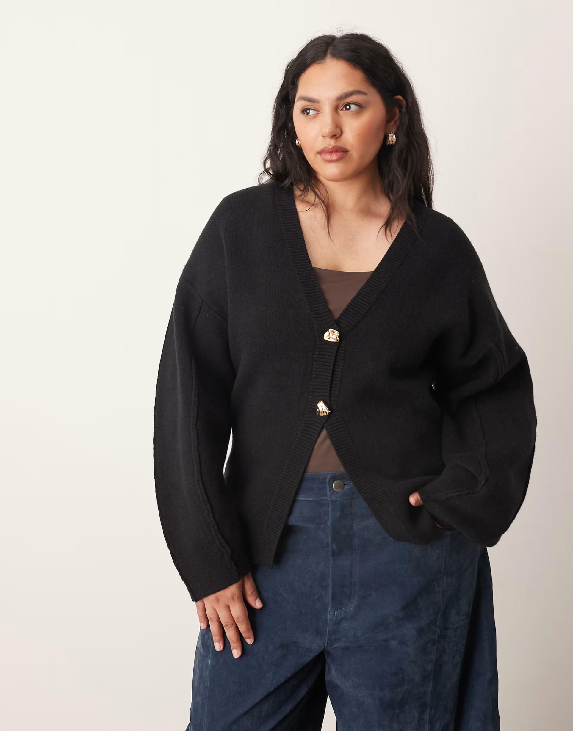ARRANGE Curve sculpted waist cardigan with ovoid sleeve in black | ASOS (Global)