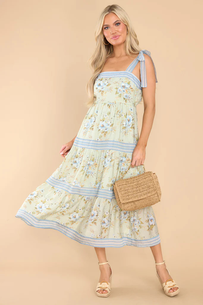 Botanical Bliss Sage Multi Floral Print Maxi | Red Dress 