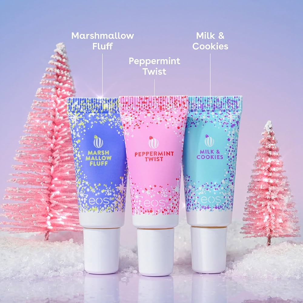 eos Holiday 24H Moisture Mini Super Balm Set, Peppermint Twist, Milk & Cookies, Marshmallow Fluff... | Amazon (US)