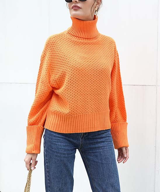 VUTTI Women's Turtlenecks Orange - Orange Lattice-Knit Turtleneck - Women | Zulily