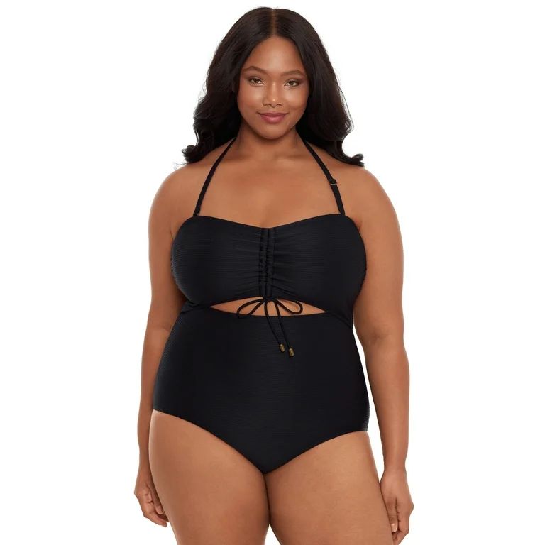 Time and Tru Women's and Women's Plus Size Ribbed Cutout One Piece Swimsuit, Sizes S-3X | Walmart (US)