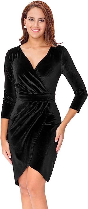 InsNova Women’s Long Sleeve Velvet Bodycon Wrap Dress for Wedding Guest | Amazon (US)