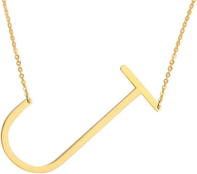 RINHOO Sideways Large Initial Necklace 18k Gold Plated Stainless Steel Big Letter Script Name Mon... | Amazon (US)
