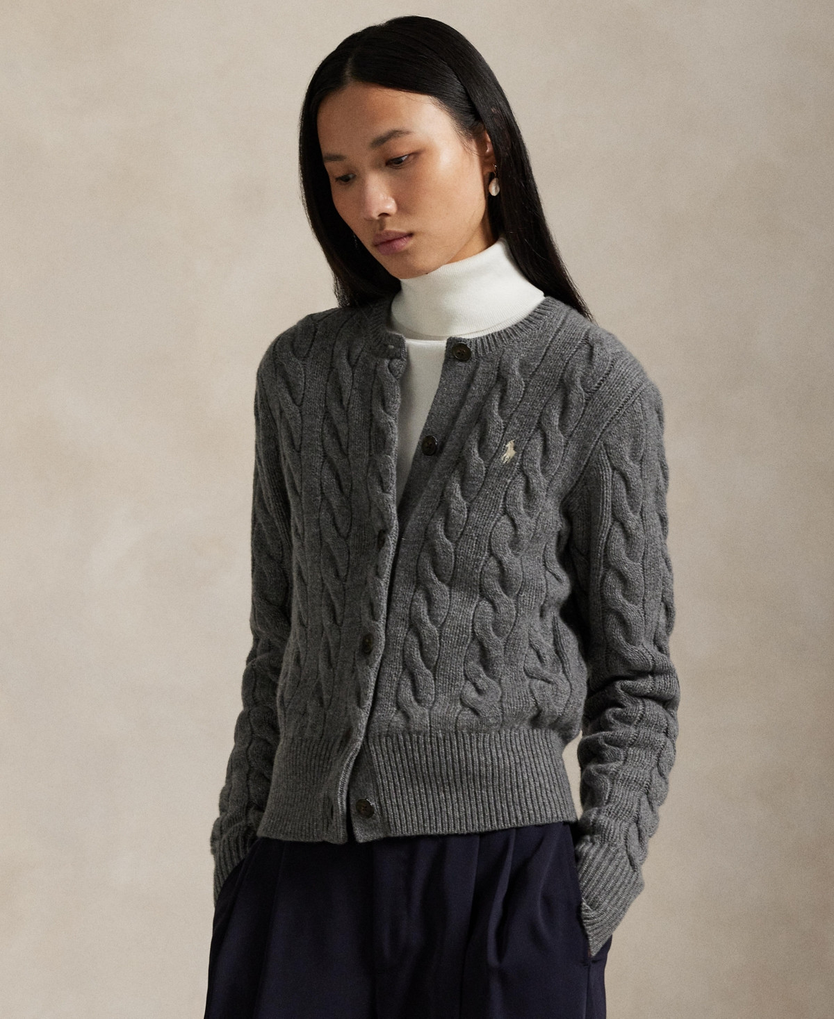 Polo Ralph Lauren Women's Cable-Knit Wool-Cashmere Cardigan Sweater - Battalion Grey Heather | Macy's