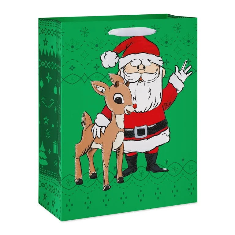 American Greetings Rudolph the Red Nose Reindeer 13 in. Large Green Gift Bag for Christmas, Santa... | Walmart (US)