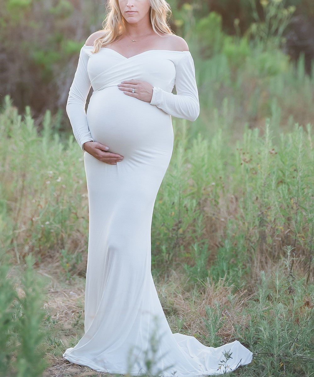 Chicaboo Women's Special Occasion Dresses Winter - Winter White Grace Maternity Gown | Zulily