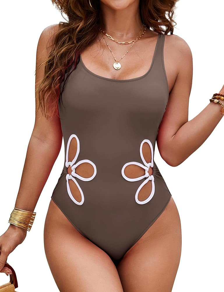 Blooming Jelly Women One Piece Swimsuit Slimming Color Block Bathing Suit Sexy Cutout Sunflower S... | Amazon (US)