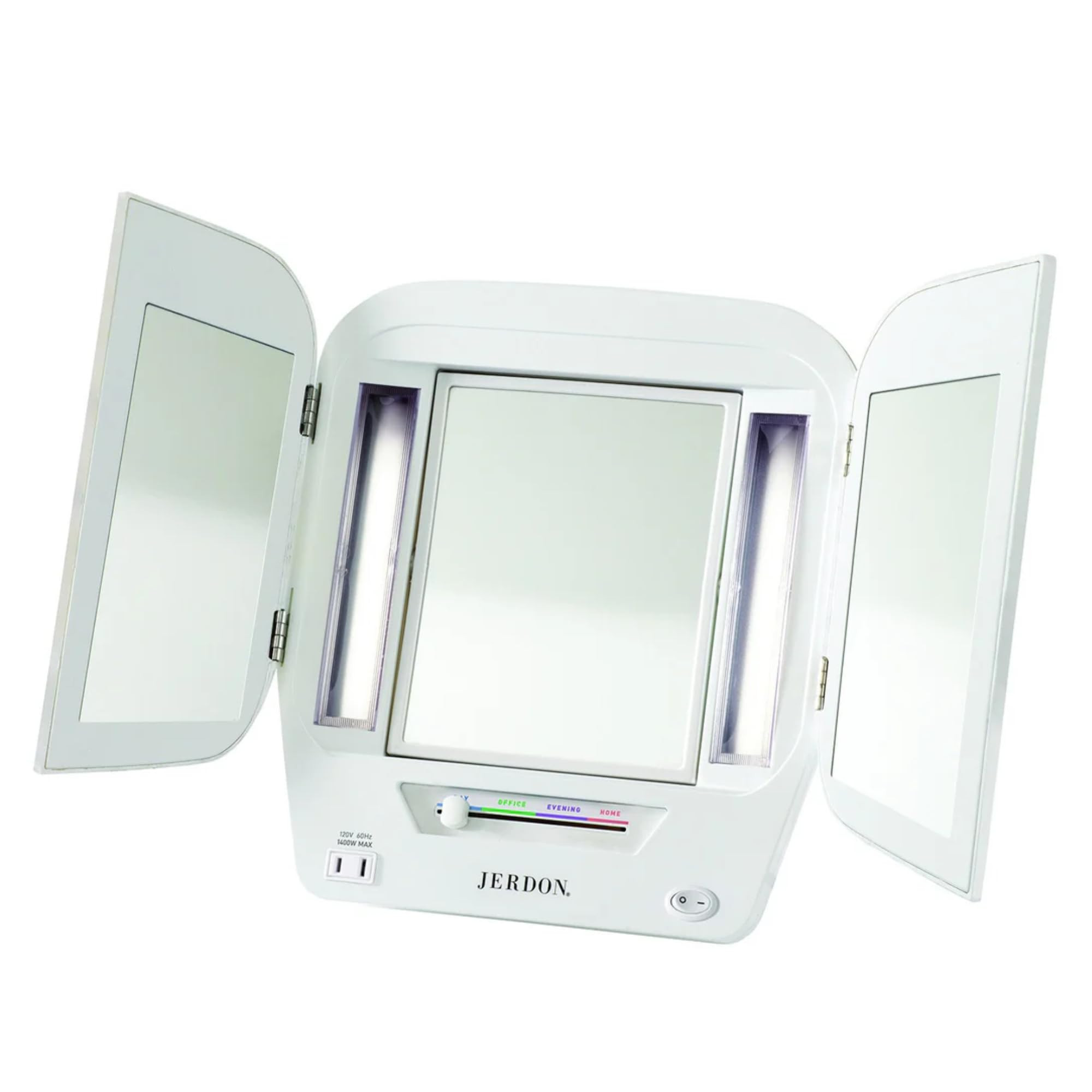 JERDON Modern Tri-Fold Makeup Mirror with Lights - Vanity Mirror with 5X Magnification & Multiple... | Amazon (US)