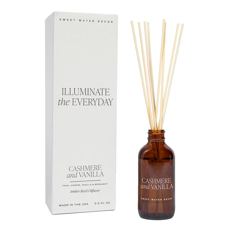 Sweet Water Decor Amber Reed Diffuser Set | Cashmere and Vanilla: Milky Coconut, Frangipani, Soft... | Amazon (US)
