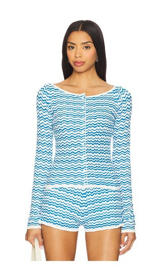 Breezy Cardigan in Blue White | Revolve Clothing (Global)