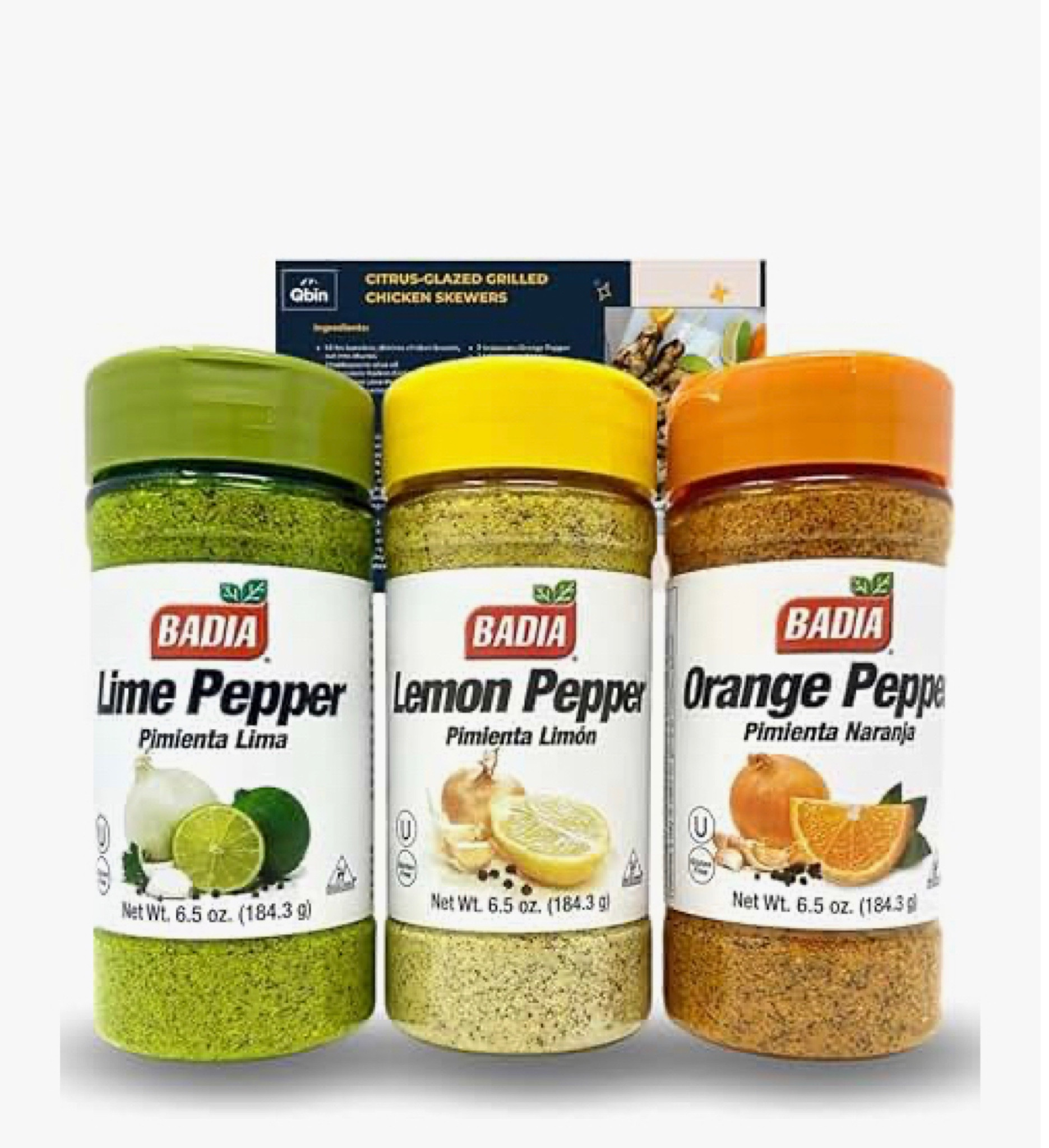Badia Citrus Pepper Bundle - Lemon Pepper 6.5 Oz, Orange Pepper 6.5 Oz, Lime Pepper 6.5 Oz - Qbin Recipe Card - Variety Pack of 3

#LTKhome #LTKfamily #LTKSale