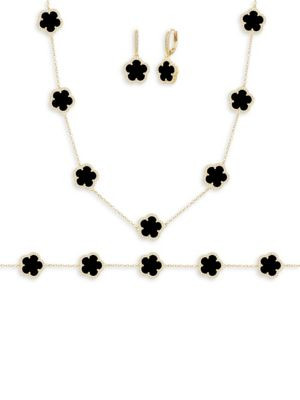 3-Piece 14K Goldplated, Onyx & Cubic Zirconia Necklace, Earrings & Bracelet Set | Saks Fifth Avenue OFF 5TH