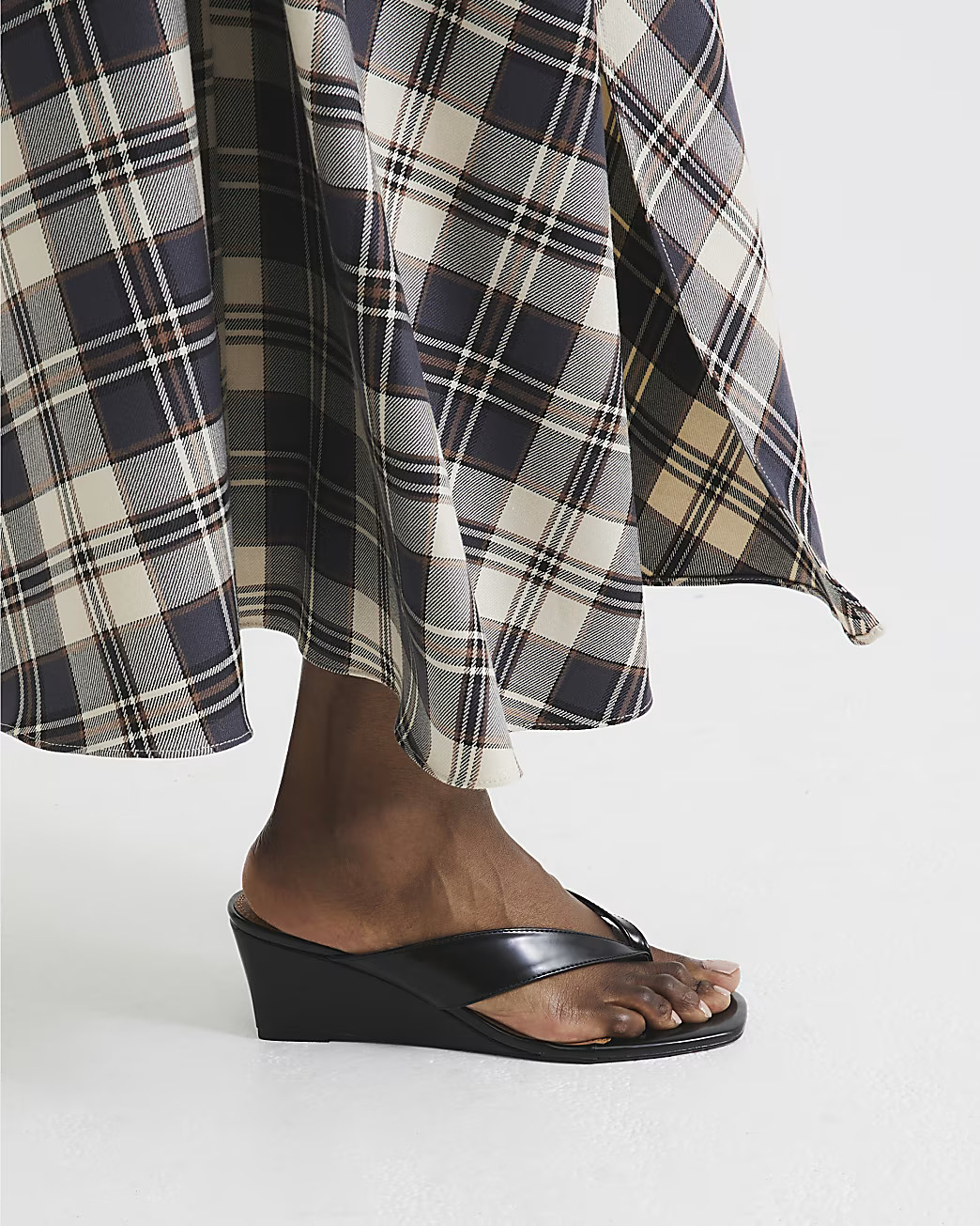 Black Toe Thong Wedge Heeled Sandals | River Island UK & IE