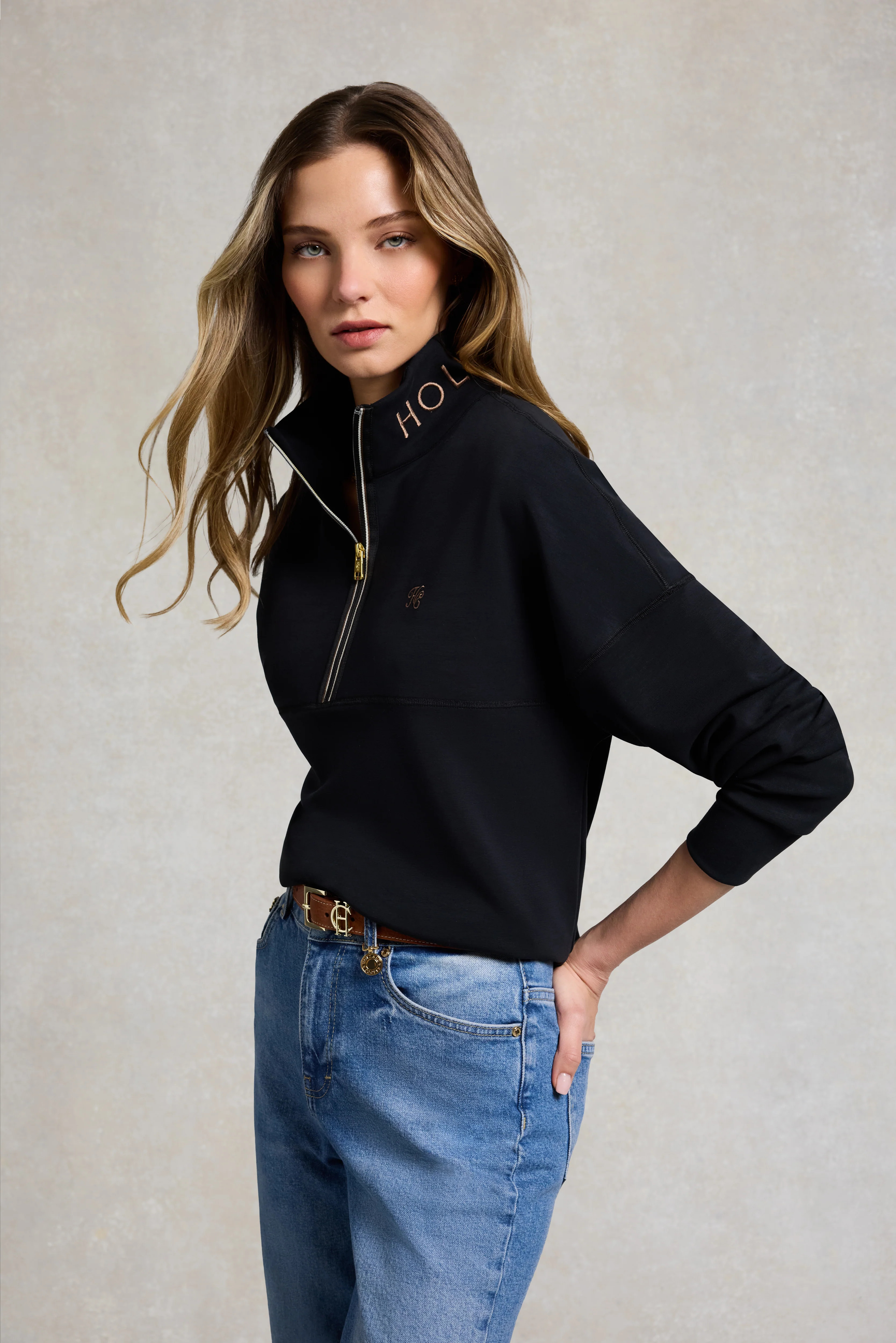 Windsor Quarter Zip Sweat (Black) | Holland Cooper