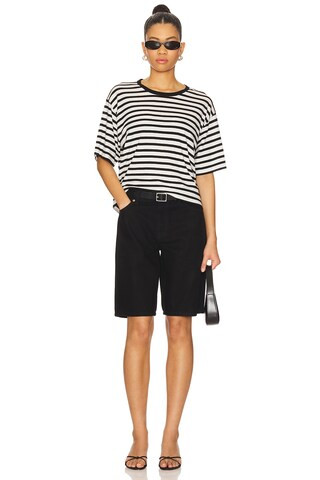 La Ligne Striped Cropped Short Sleeve Tee in Ivory & Black from Revolve.com | Revolve Clothing (Global)