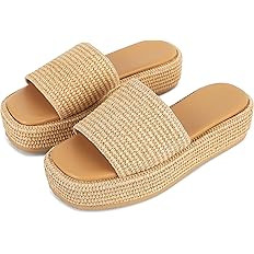 EQAUDES Platform Slip on Espadrille Sandals for Women Wedges Slides Bohemia Sandals Flatform Open... | Amazon (US)