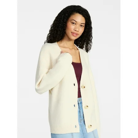 No Boundaries Button-Front Grandpa Cardigan, Women's XXS-XXL | Walmart (US)