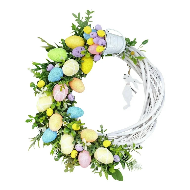 Easter Bunny Wreath With Green Leaves And Linen Bow, Spring Front Door Or Window Decor, Reusable ... | Walmart (US)