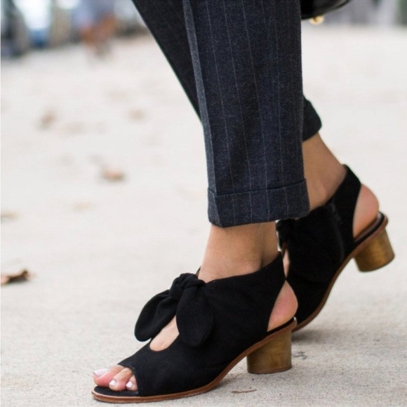 Anthropologie Bernardo Lizzie Bow Black Suede Booties Sandals Heels size 7.5 | Poshmark