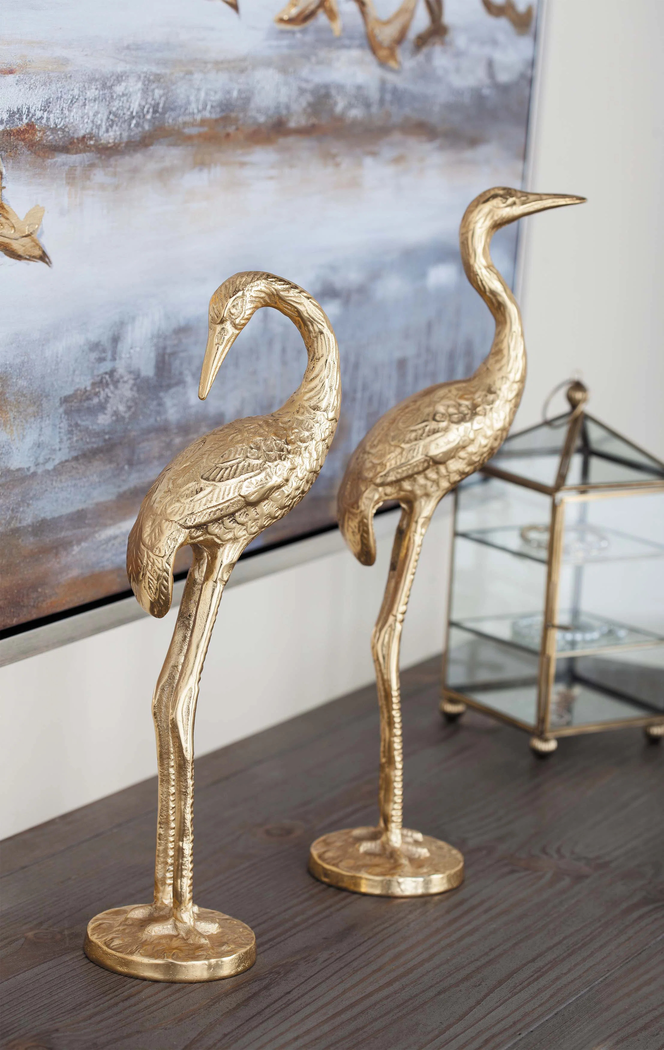 Simmonds Gold Aluminum Metal Flamingo Decorative Sculpture, Set of 2 15", 17"H | Wayfair North America