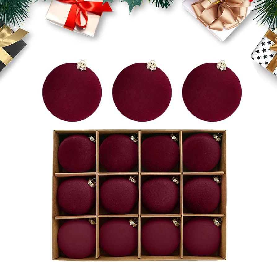 Velvet Christmas Ornaments Balls Set 12 Pcs Velvet Christmas Balls 2.4 Inch Flocked Christmas Tre... | Amazon (US)