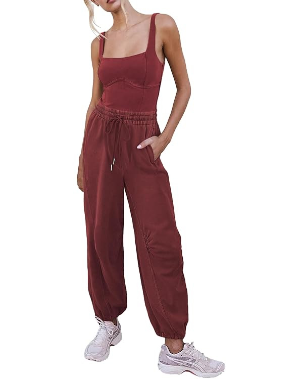 Women's Sleeveless Summer Jumpsuit Square Neck Drawstring Waist Long Romper Jumpers 2025 with Poc... | Amazon (US)