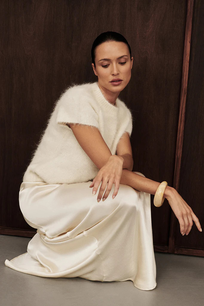 SALMA IVORY CAP SLEEVE KNIT TOP | DISSH