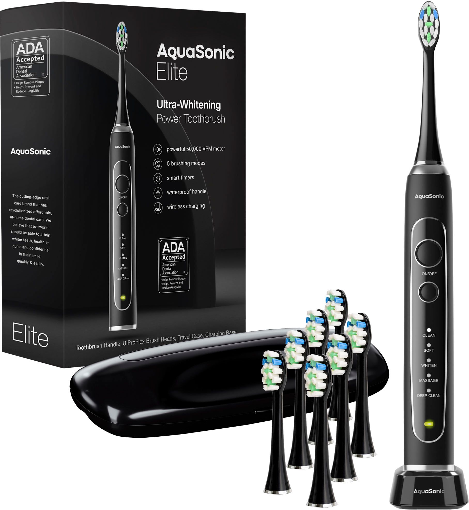AquaSonic Elite Wireless Rechargeable Electric Toothbrush with Travel Case, 5 Modes, 8 Brush Head... | Best Buy U.S.
