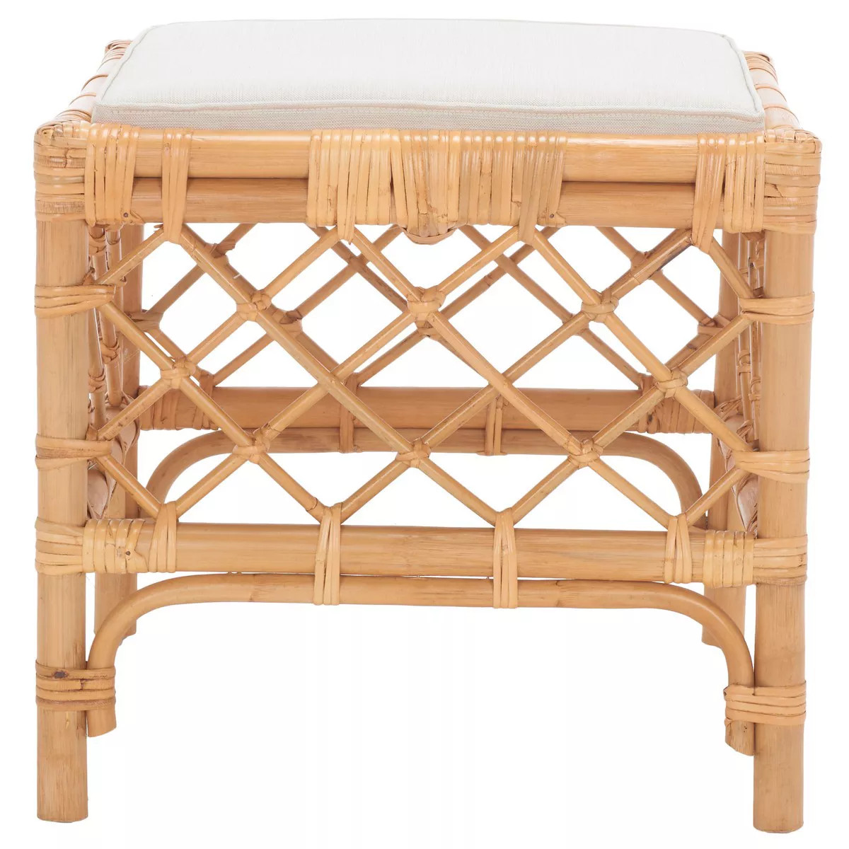 Larroux Rattan Ottoman W/ Cushion - Honey/White - Safavieh. | Target