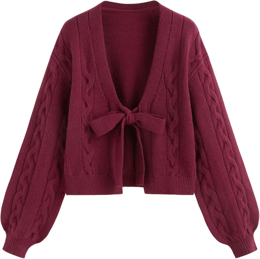 CIDER Womens Crop Tie Front Cardigan V Neck Bow Cute Sweaters | Amazon (US)