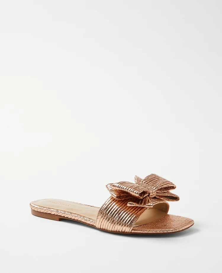 Metallic Bow Slide Sandals | Ann Taylor (US)