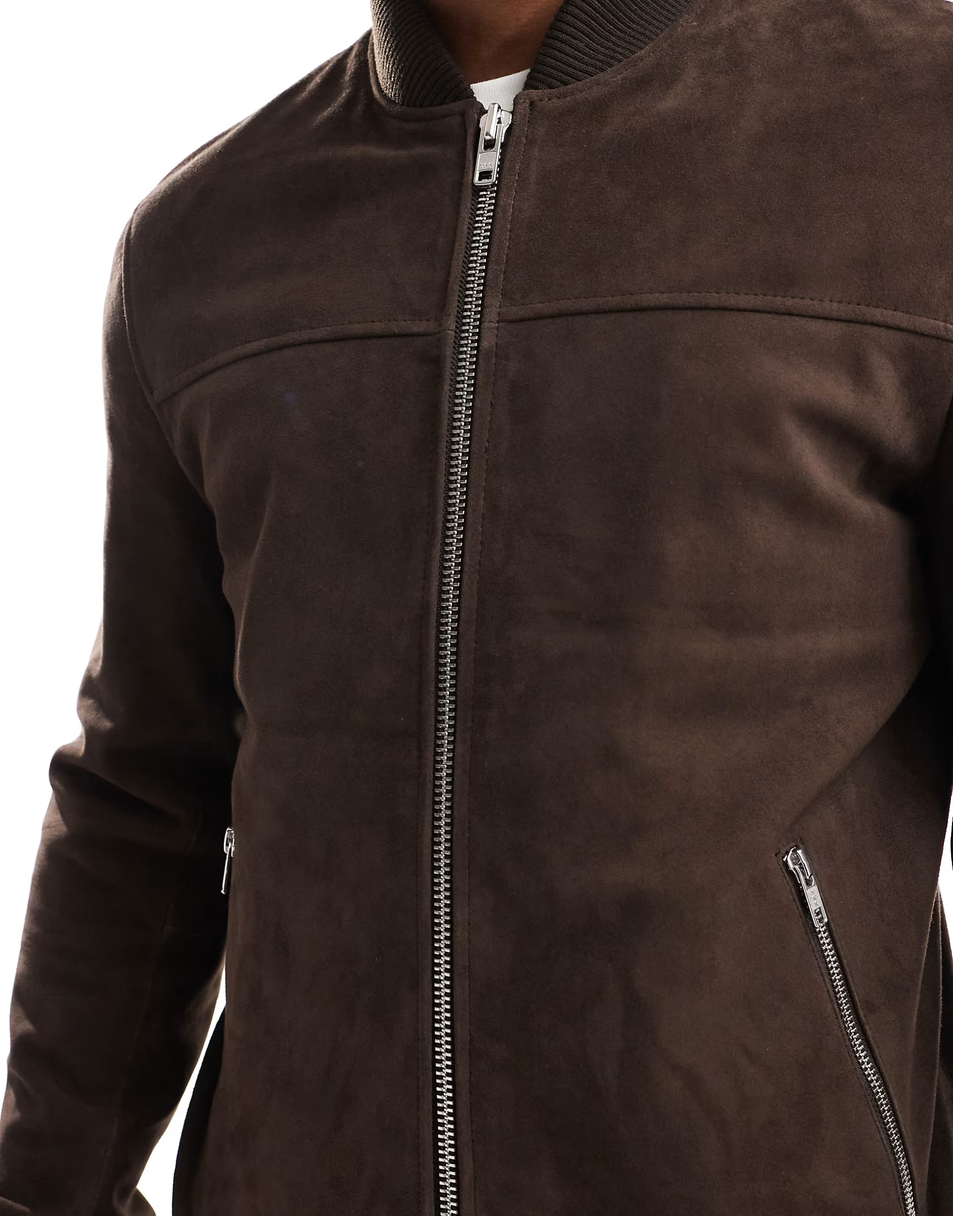 Barneys Originals suede bomber jacket in brown | ASOS (Global)