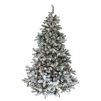 Northlight 7.5' Prelit Artificial Christmas Tree Flocked Natural Emerald - Warm Clear Lights | Target