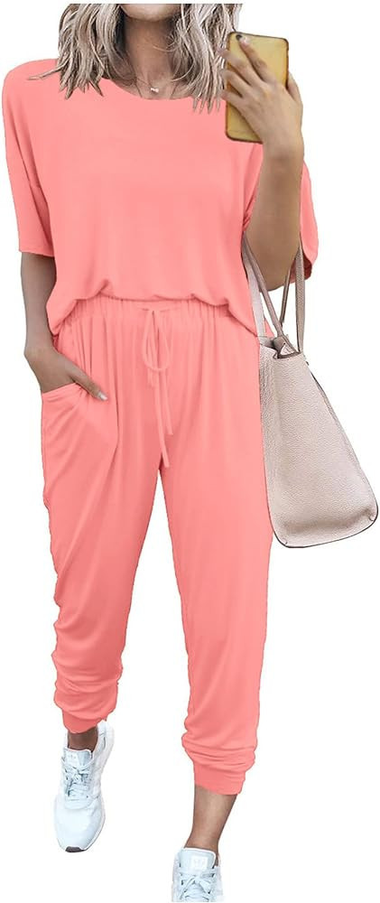 PRETTYGARDEN Women's Two Piece Outfit Short Sleeve Pullover with Drawstring Long Pants Tracksuit ... | Amazon (US)