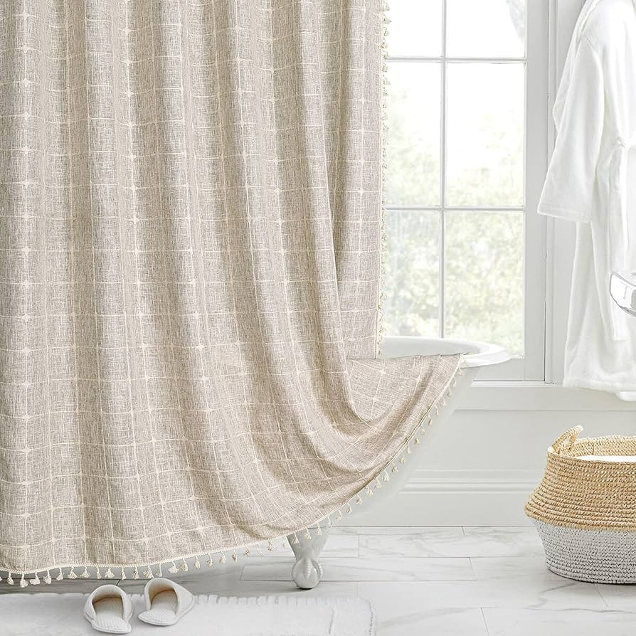 MitoVilla Boho Farmhouse Shower Curtain Set, Modern Cotton Linen Fabric Shower Curtains for Neutr... | Amazon (US)