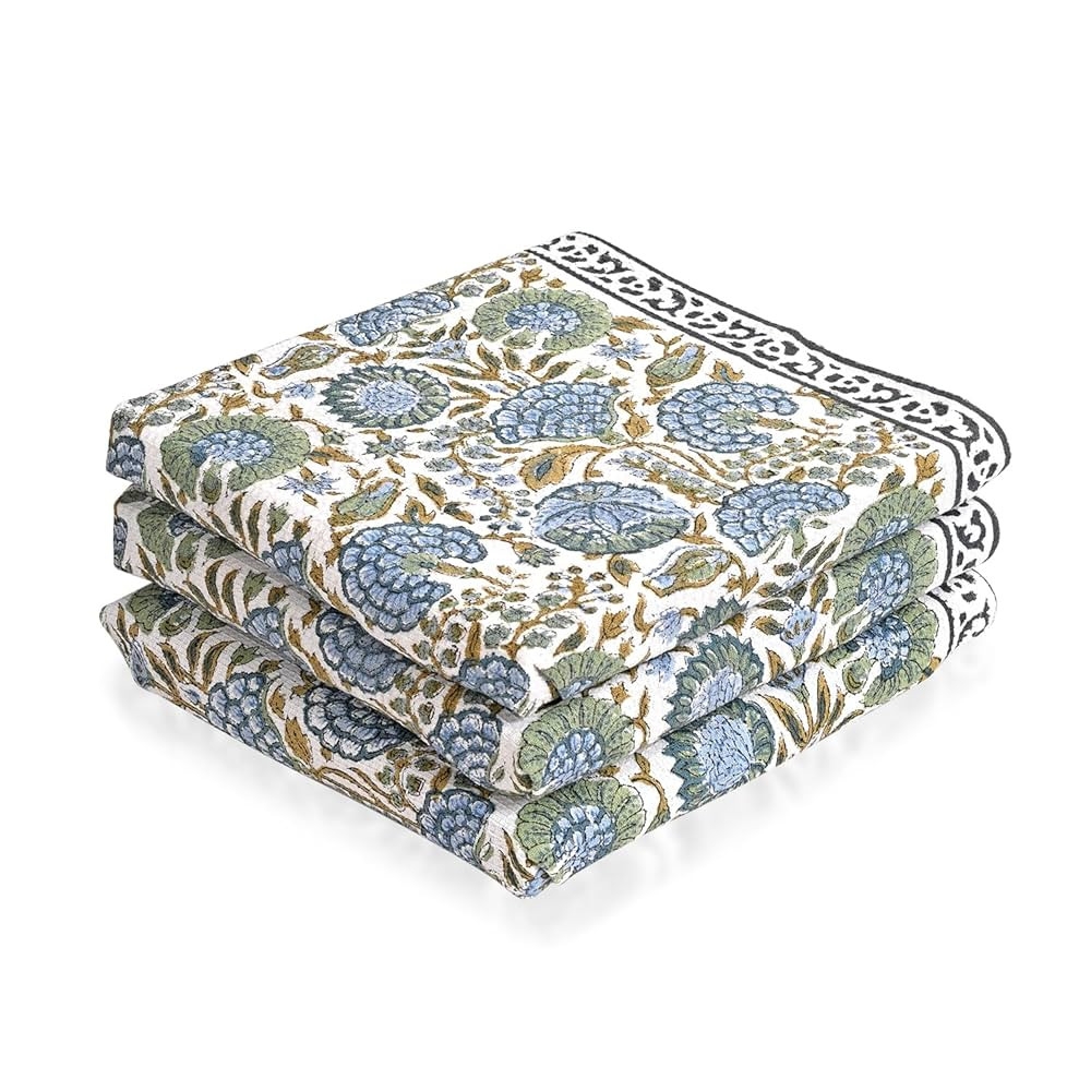 Ridhi Asparagus Green Hand Block Print Waffle Kitchen Towel Set of 3-16 x28 Ultra Absorbent Quick... | Amazon (US)