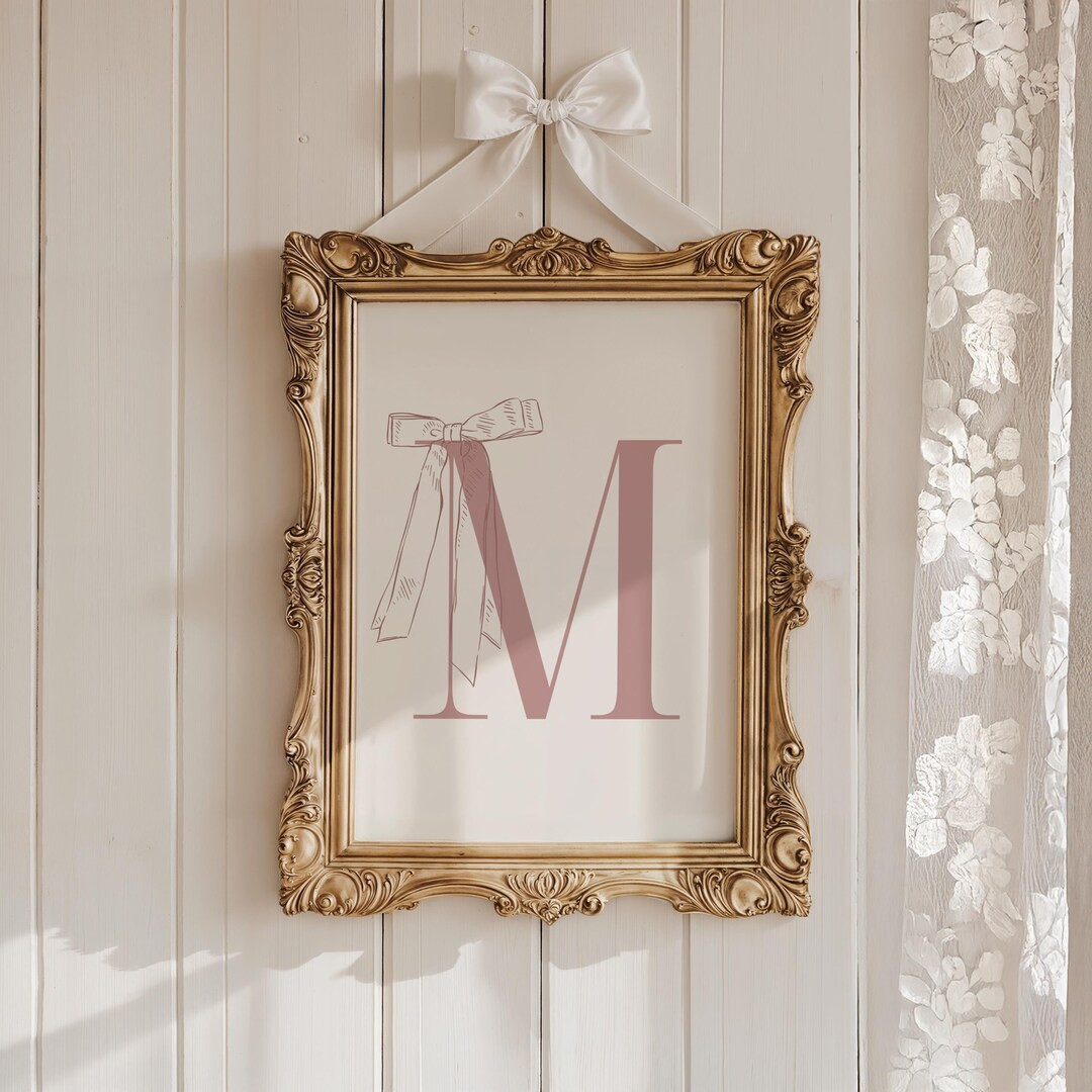 Custom Initial Print, Ribbon Bow Girls Room Decor, Personalized Girls Initial Wall Decor, Baby Gi... | Etsy (US)