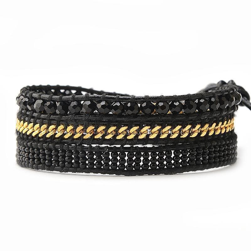 Black Crystals with Gold Chain on Black | Victoria Emerson