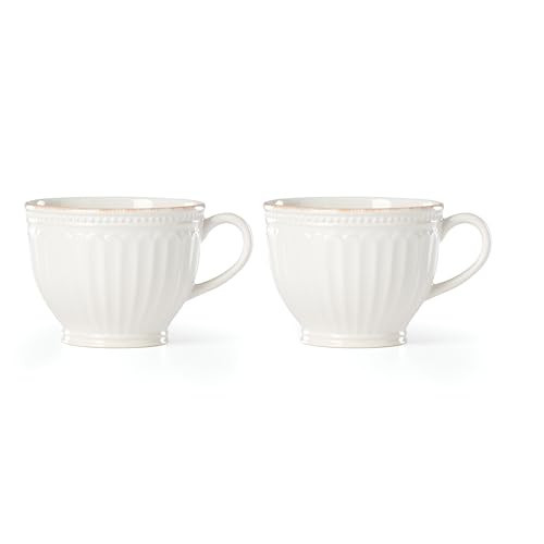 Lenox French Perle Groove 2-Piece Latte Mug Set, 2.30 LB, White | Amazon (US)