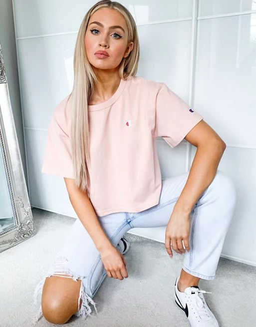 Champion heritage cropped tee in pink | ASOS (Global)