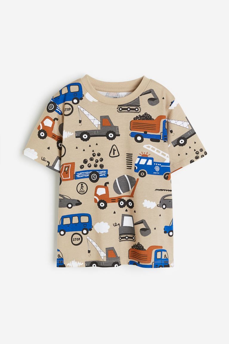 Printed T-shirt - Beige/vehicles - Kids | H&M US | H&M (US + CA)