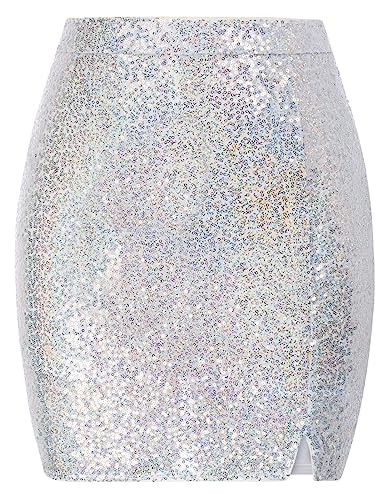 JASAMBAC Sequin Mini Skirts for Women Glitter Concert Outfits Sexy Skirts Disco Party Prom Evening Party Bodycon Skirt Silver L | Amazon (US)
