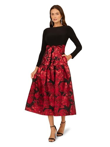 Adrianna Papell Women's Combo Floral Jacquard Dress Black/Red 12 | Amazon (US)