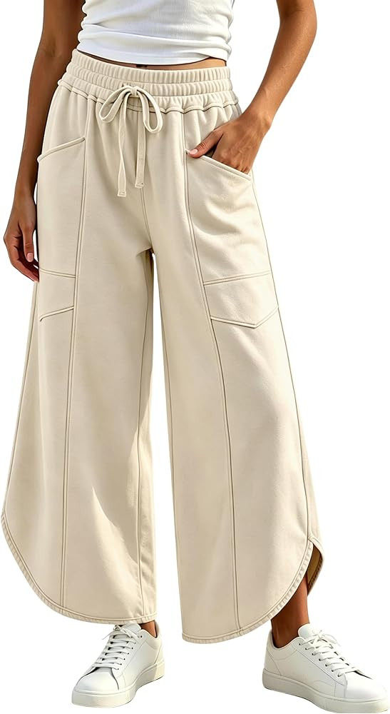 EsheSy Women Wide Leg Sweatpants Elastic Waist Tulip Hem Pants | Amazon (US)