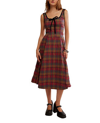 Women's Freya Plaid Scoop Neck Midi Dress | Macy's