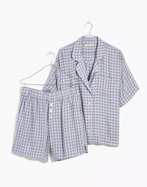 Linen-Blend Oversized Short Pajama Set in Gingham Check | Madewell