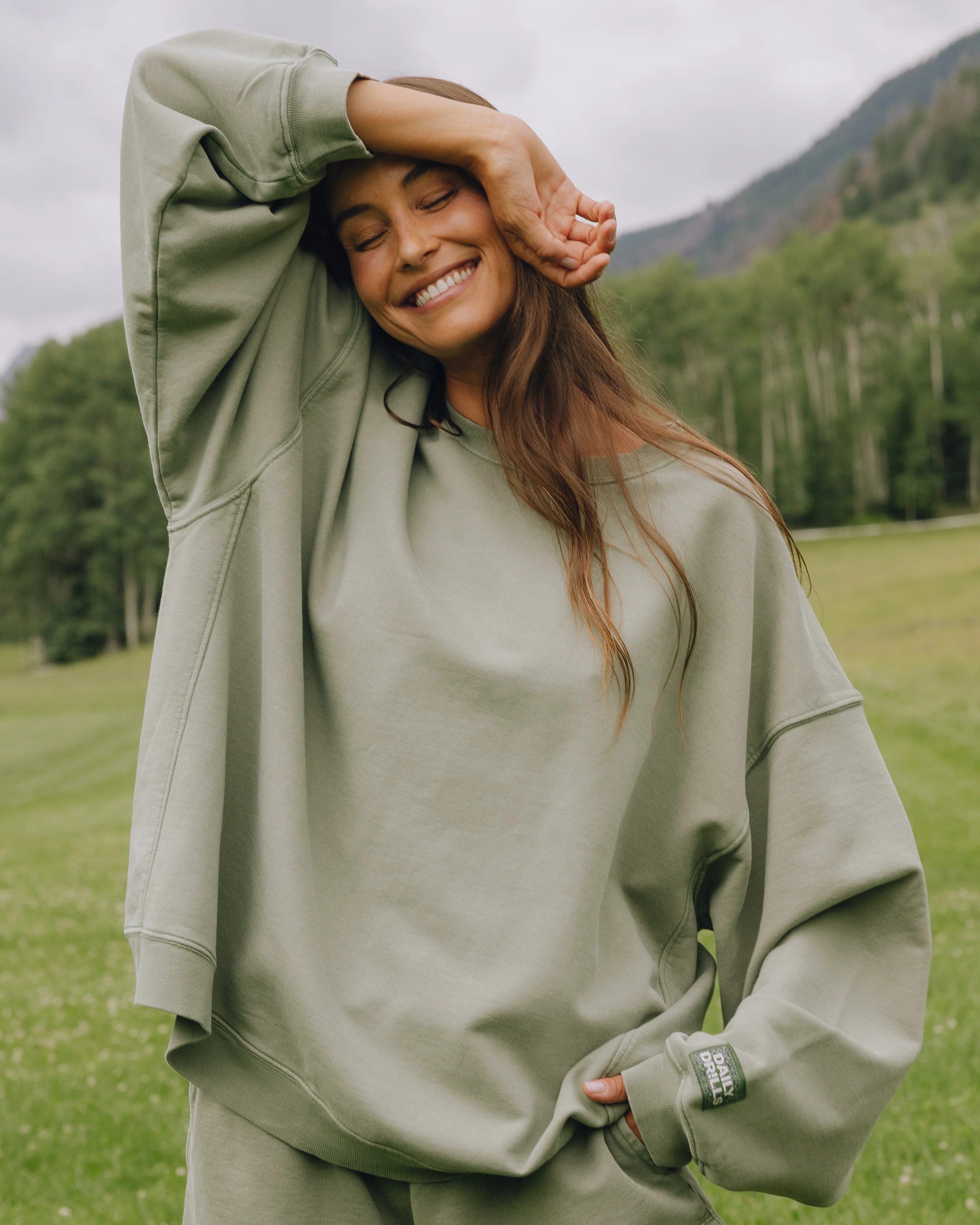 Unisex Oversized Crew - Sunbleached DD Green with Bandana Patch | Daily Drills LLC