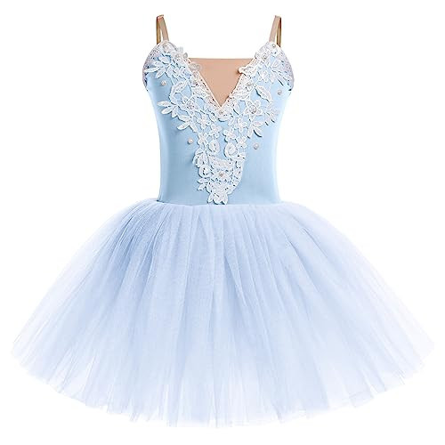 AFAVOM Ballet Leotards for Girls Lace Flower Camisole Leotard Skirted Performance Swan Lake Ballet Dance Dress Glitter Ballerina Costume Dancewear for Toddler Kids Teen Girls Blue - Lace 4-5 Years | Amazon (US)